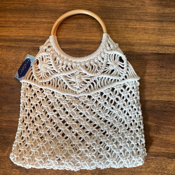 The Boutique at Marti&Liz in Loom Ivory Macrame Wooden Handles - Picture 1 of 5